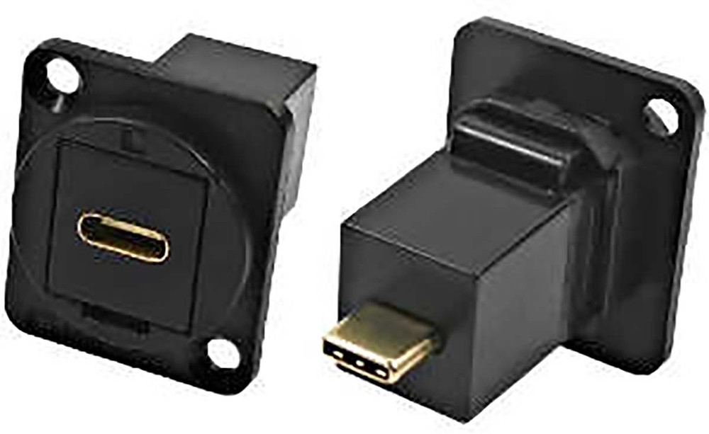 Straight, Panel Mount, Female to Male- Single Port Type C IP40 Feedthrough USB Connector