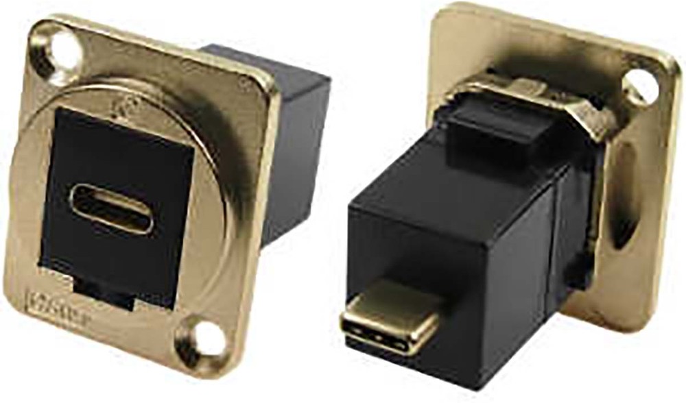 Straight, Panel Mount, Female to Male- Single Port Type C IP40 Feedthrough USB Connector